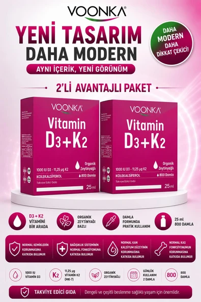Voonka Vitamin D3+K2 Damla 25 ml 2 Adet ürün görseli 1