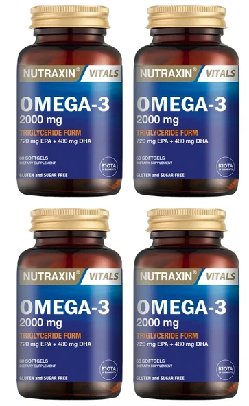 Nutraxin Omega 3 Balık Yağı 2000 Mg 60 Yumuşak Kapsül X4 Adet ürün görseli 1