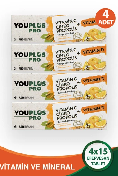 Youplus Pro Vitamin C D Çinko Propolis 15 Efervesan Tablet 4 Adet ürün görseli 1
