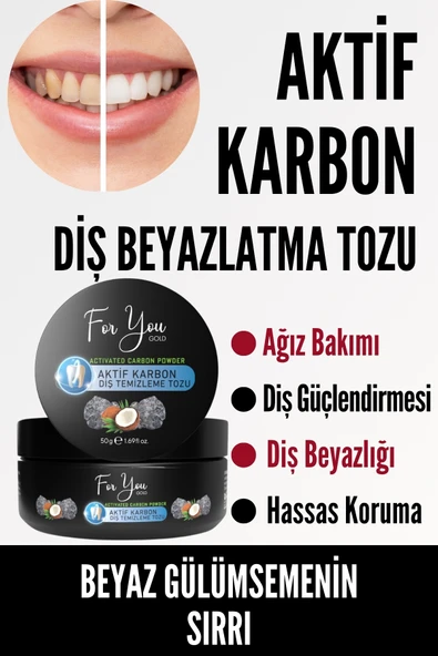 For You Gold Aktif Karbon Diş Temizleme Tozu 50 Gr Extra Beyazlatıcı Diş Tozu + Nane ürün görseli 1