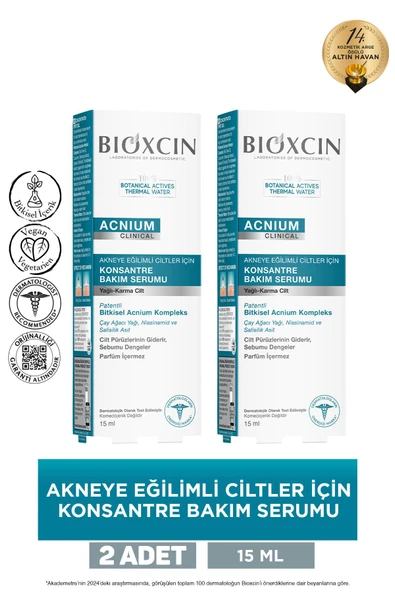 Bioxcin Acnium Karma ve Yağlı Ciltler İçin Konsantre Bakım Serumu 15 ml 2 Adet ürün görseli 1