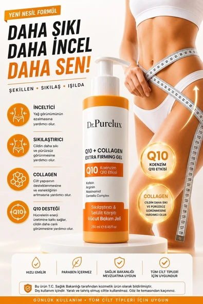 Dr.Purelux Q10 Coenzyme + Collagen İçeren , Sıkılaştırıcı, İnceltmeye Yardımcı, Toparlayıcı ve Canlandırıcı Selülit Jeli ürün görseli 1