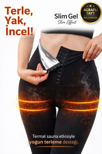 SLİM GEL Sauna Tayt - Tayt Model Yağ Yakan Zayıflatan Iki Beden Incelten Yüksek Bel Agraflı Sauna Termal Tayt M ürün görseli 1