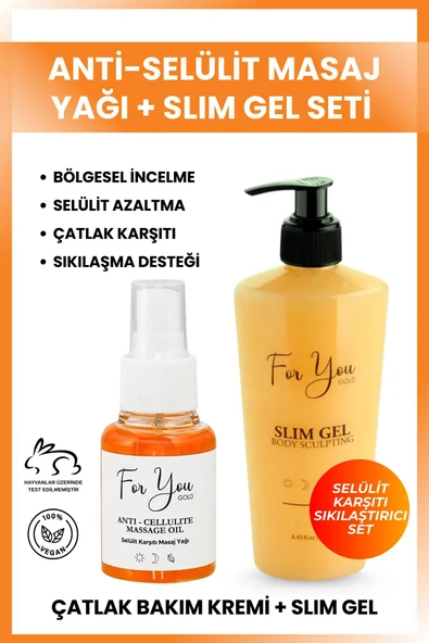 For You Gold Slim Jel , Sıkılaştırıcı, Toparlayıcı, Selülit Karşıtı Jel & Anti Selülit Masaj Yağı Set ürün görseli 1