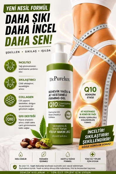 Dr.Purelux Q10 Coenzyme + Kafein & At Kestanesi İçeren - Sıkılaştırıcı Selülit Jeli – Rahatlatıcı Vücut Masaj Jeli ürün görseli 1
