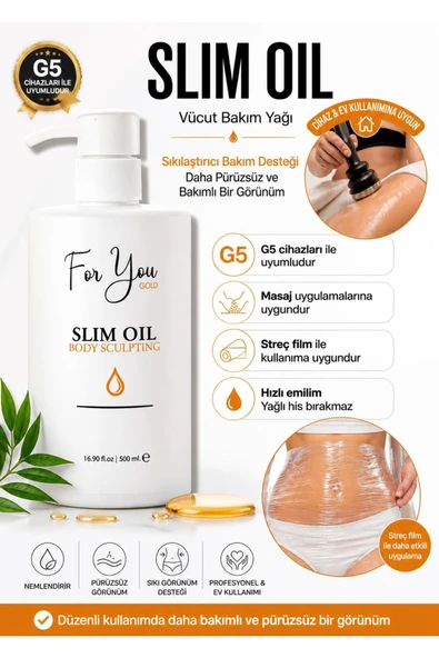 For You Gold Slim Oil (Slim Yağ) Masaj Yağ - Sıkılaştırıcı - Çatlak Karşıtı Selülit Yağı 500 Ml & G5 Cihaz Uygun ürün görseli 1