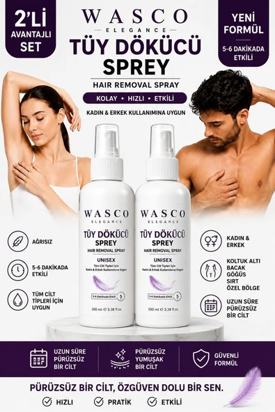 Wasco Elegance Tüy Dökücü Sprey 2 Adet x 100 ml – Kadın & Erkek Kullanıma Uygun – Tüm Vücut Kullanımına Uygun ürün görseli 1