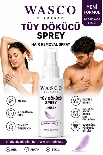 Wasco Elegance Unisex Tüy Dökücü Sprey 100 ml – Kadın & Erkek Kullanımına Uygun – Tüm Vücut Bakımı ürün görseli 1