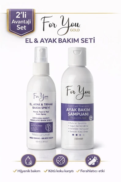 For You Gold Ayak ve Tırnak Bakım Seti - Koku, , Mantar Ayak ve Tırnak Bakım Sprey + Ayak Şampuan 2'li Set ürün görseli 1