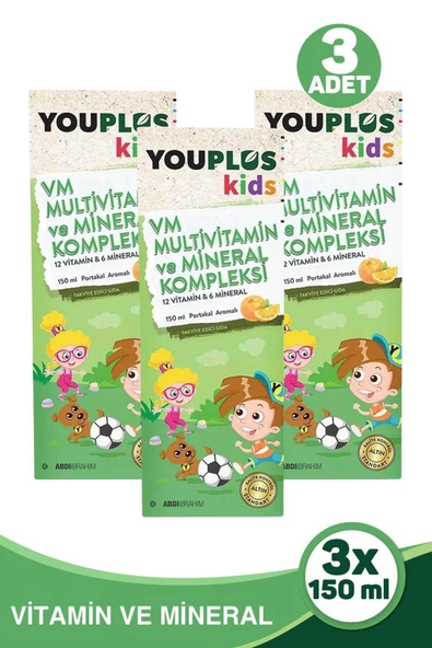 Youplus Kids VM Multivitamin ve Mineral Kompleksi 150 ml 3 Adet ürün görseli 1