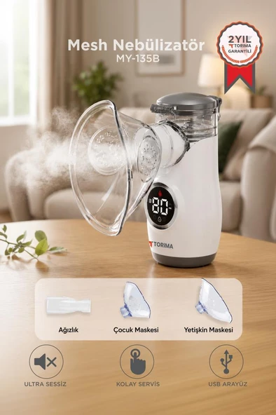 Nebulizatör Mesh Usb Şarjlı Sessiz Kademeli Dijital Ekranlı MY-135B Beyaz ürün görseli 1