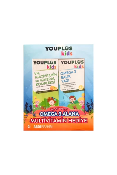 Youplus Kids VM Multivitamin ve Mineral Kompleksi 150 ml + Youplus Kids Omega-3 150 ml ürün görseli 1