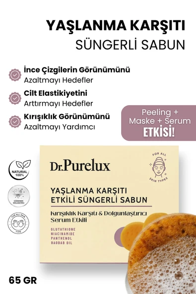 Dr.Purelux Yaşlanma ve Kırışıklık Karşıtı, Dolgunlaştırıcı Serum Etkili - Peeling Etkili Süngerli Sabun ürün görseli 1