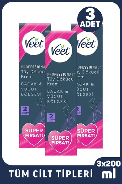 Veet Professional Tüy Dökücü Krem Tüm Cilt Tipleri İçin 200 ml 3 Adet ürün görseli 1