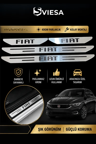 Fiat Krom Kapı Eşik 4 Parça Paslanmaz Çelik Koruyucu Eşiği Seti Yapıştırmalı ürün görseli 1