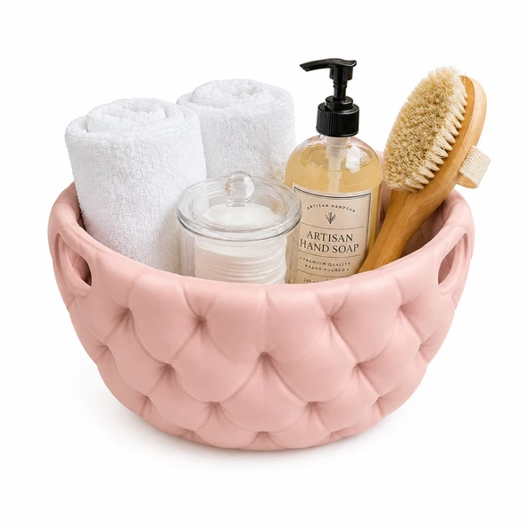 ?✨ Kapitone Tasarımlı Çok Amaçlı Düzenleyici Sepet 17x17x10 cm | Banyo Mutfak Organizeri ?? ürün görseli 1