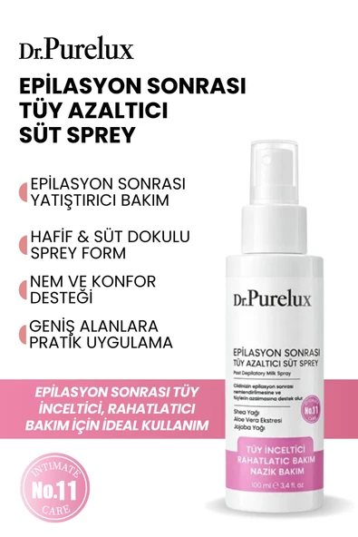 Dr.Purelux Epilasyon Sonrası Tüy Azaltıcı & Tüy Süt Sprey – Rahatlatıcı Hassas Bakım 100 ml ürün görseli 1