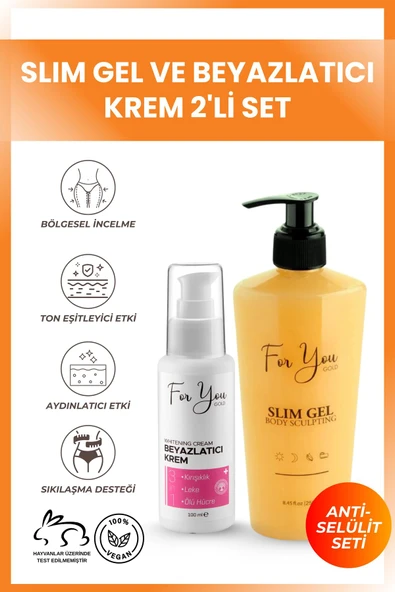 For You Gold Slim Jel - - Toparlayıcı - Çatlak Karşıtı - Sıkılaştırıcı - Selülit Jeli & Beyazlatıcı Krem Set ürün görseli 1