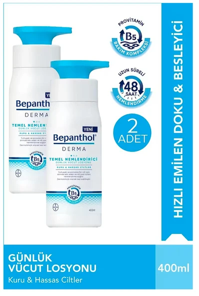 Bepanthol Derma Temel Nemlendirici Günlük 400 ml 2 Adet Vücut Losyonu ürün görseli 1