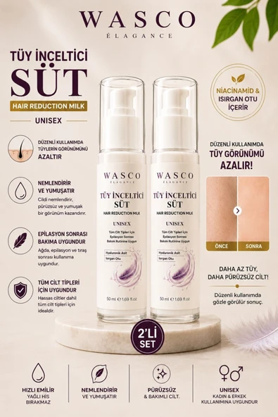 Wasco Elegance Tüy Süt 2'li Set 50 ml + 50 ml | Epilasyon Sonrası Tüy Azaltıcı | Tüy Görünümünü Azaltmaya Yardımcı | Unisex ürün görseli 1