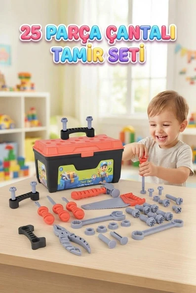 25 Parça Çantalı Çocuk Tamir Seti – Eğitici ve Eğlenceli Motor Becerisi Destekleyici Oyunca Set ürün görseli 1