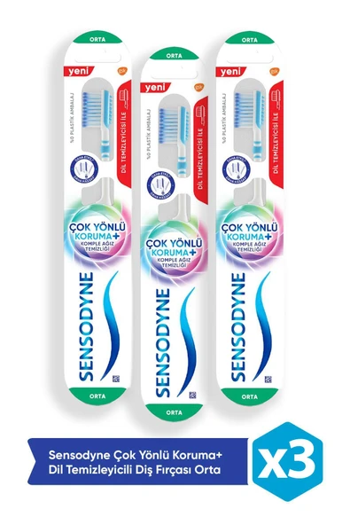 Sensodyne Çok Yönlü Koruma Diş Fırçası + Dil Temizleyici 3 Adet ürün görseli 1