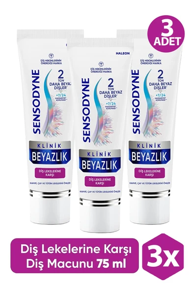 Sensodyne Klinik Beyazlık Diş Lekelerine Karşı Diş Macunu 75 ml 3 Adet ürün görseli 1
