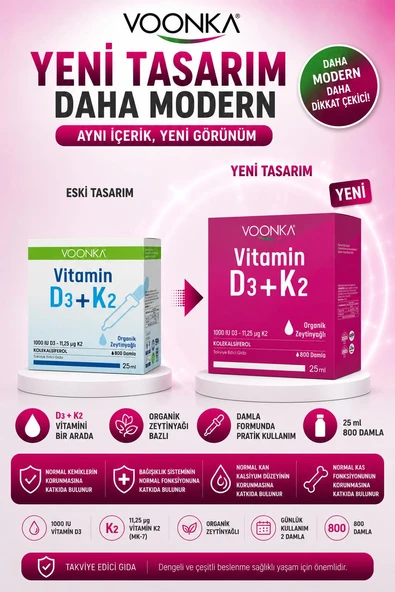 Voonka Vitamin D3+K2 Damla 25 ml ürün görseli 1
