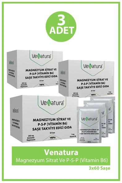 Venatura Magnezyum Sitrat Ve P-5-P (Vitamin B6) 60 Saşe 3 Adet ürün görseli 1