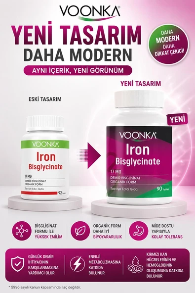 Voonka Iron Bisglycinate 90 Tablet - Resim 2