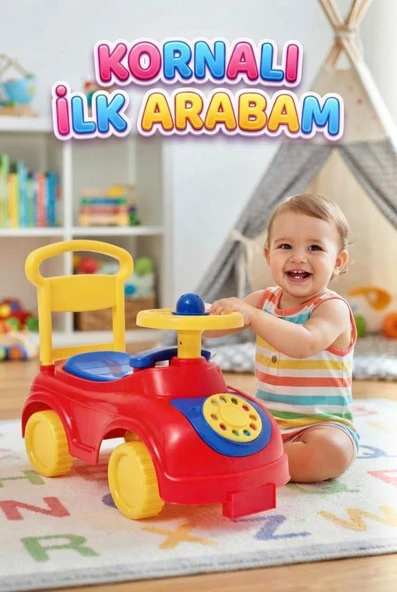 Speedy Kornalı İlk Adım Arabası ve Çocuk Yürüteci - 2'si 1 Arada 20 KG Kapasiteli Eğitici Oyuncak ürün görseli 1
