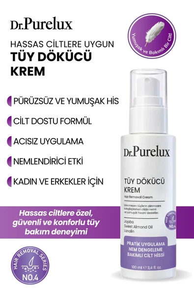 Dr.Purelux Tüy Dökücü Krem – Hassas Ciltlere Uygun Yumuşak ve Konforlu Tüy Bakımı – Shea Butter&Hyaluronik Asit ürün görseli 1