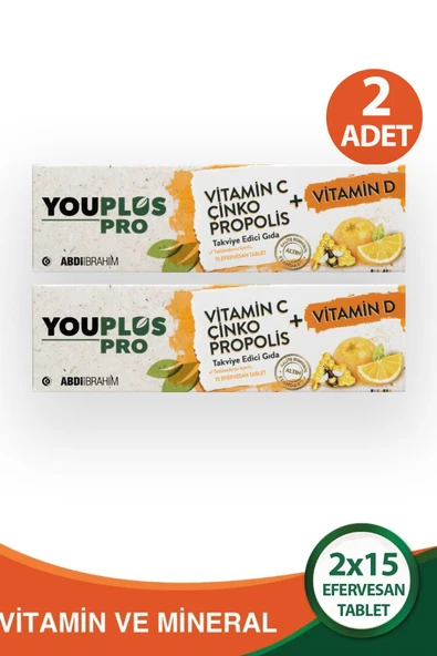 Youplus Pro Vitamin C D Çinko Propolis 15 Efervesan Tablet 2 Adet ürün görseli 1