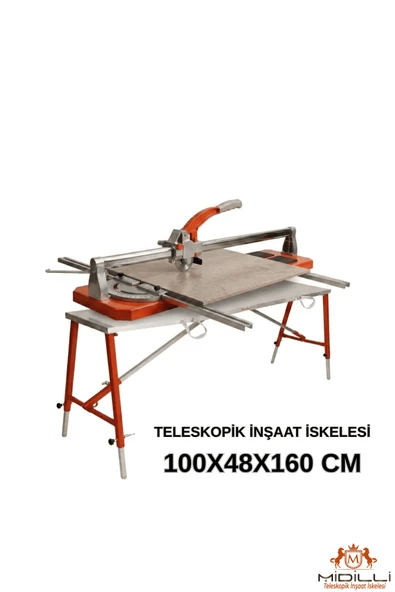 Alüminyum Gövdeli Çelik Ayaklı Teleskopik İnşaat İskelesi Kırmızı - 400 Kg Taşıma Kapasitesi 100x48x160cm ürün görseli 1