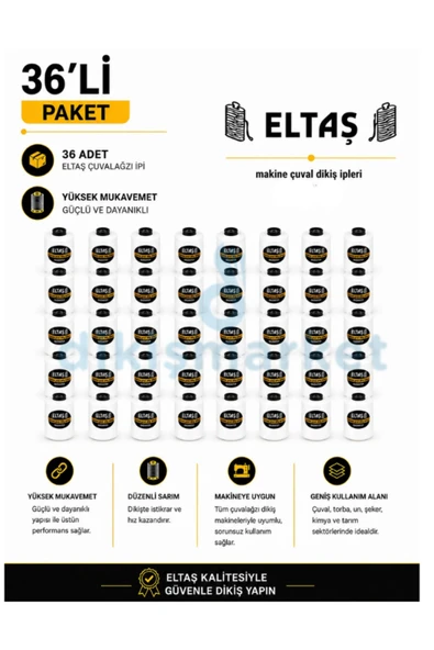 dm dikişmarket ELTAŞ Çuval Ağzı Dikiş İpliği 36adet ürün görseli 1