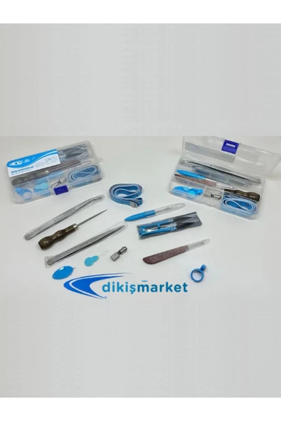 dm dikişmarket Özel Kutulu 11 Parça Mini Dikiş Seti Mezura ip kesicili Yüzük biz ilik açıcı cımbız çıt makas dikiş seti ürün görseli 1