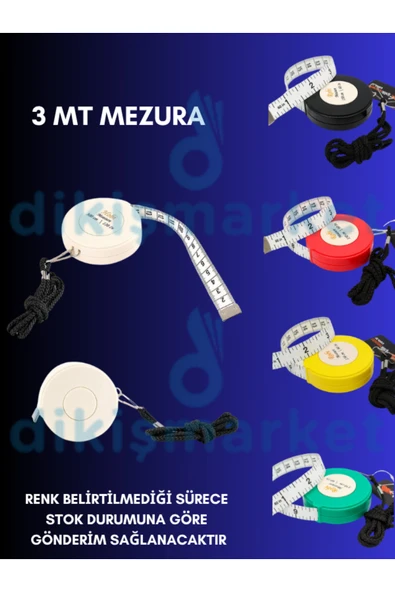 dm dikişmarket OTOMATİK MEZURA 3 MT BOYUNA ASKILI Çok Renkli ürün görseli 1