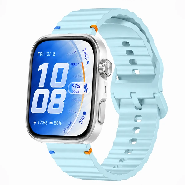 Huawei Watch Fit 5 Pro İle Uyumlu Dalga Desenli Tokalı Yumuşak Soft Silikon Kordon  Turkuaz ürün görseli 1