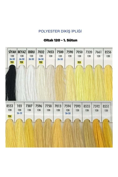dm dikişmarket Oltalı dikiş ipi makine ipi %100 Polyester 120 Numara Dikiş Ipliği 5000 Mt Sarı ürün görseli 1