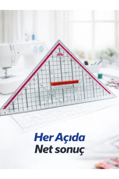 dm dikişmarket Geoderik Üçgen Cetvel 32 cm Ekstra Tutuculu Ölçekli Beyaz ürün görseli 1