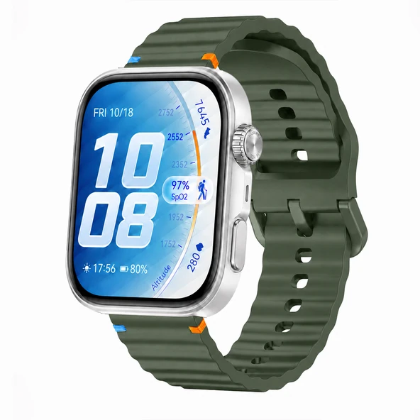 Huawei Watch Fit 5 Pro İle Uyumlu Dalga Desenli Tokalı Yumuşak Soft Silikon Kordon  Haki ürün görseli 1