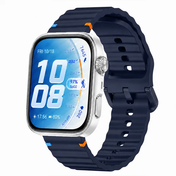 Huawei Watch Fit 5 Pro İle Uyumlu Dalga Desenli Tokalı Yumuşak Soft Silikon Kordon  Lacivert ürün görseli 1