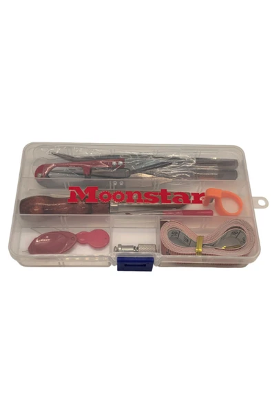dm dikişmarket Özel Kutulu 11 Parça Mini Dikiş Seti Mezura ip kesicili Yüzük biz ilik açıcı cımbız çıt makas Kırmızı ürün görseli 1