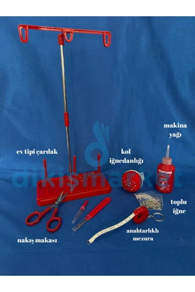 dm dikişmarket PRATİK DİKİŞ SETLERİ (çardak,iğnedanlık,makinayağ,mezura,ilikaçıcı,topluiğne) Kırmızı ürün görseli 1