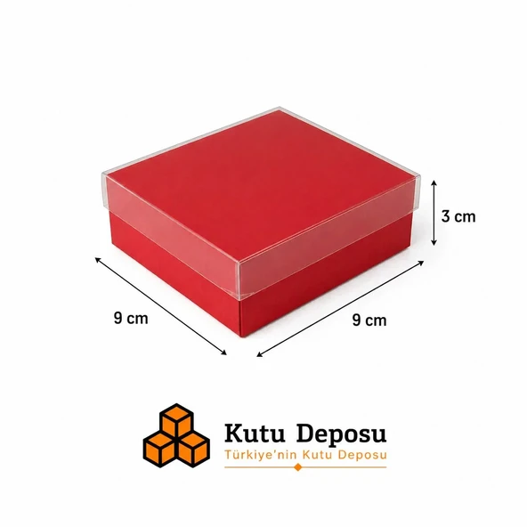 9x9x3 cm Asetat Kapaklı Takı Kutusu-Kırmızı (DEMONTE) (50 ADET) ürün görseli 1