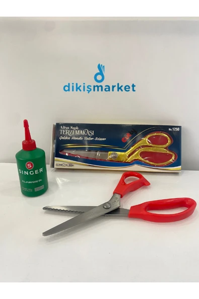 dm dikişmarket SİNGER DİKİŞ MAKİNALARI UYUMLU YAĞ,KUMAŞ KOT KESİM 24.2CM PROFESYONEL TERZİ MAKASI,ZİGZAG MAKASI SET 9 ürün görseli 1