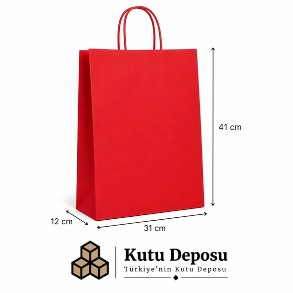 31x41x12 cm Kraft Kırmızı Poşet (25 ADET) ürün görseli 1