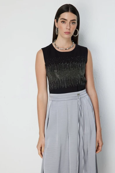 71468 ONTEKS TAŞLI KOLSUZ BLUZ - Resim 4