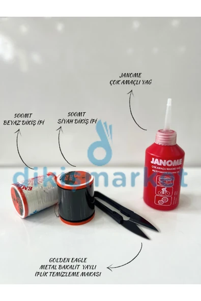 Janome DİKİŞ MAKİNASI YAĞI,DİKİŞ İPİ,MAKARA,ÇIT MAKAS,ŞIKŞIK MAKAS Çok Renkli ürün görseli 1