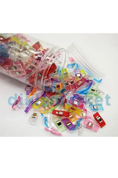 dm dikişmarket Dikiş Nakış Kumaş Kağıt Maşası Plastik Klips Tutucu Mandal 100 Ad Çok Renkli ürün görseli 1
